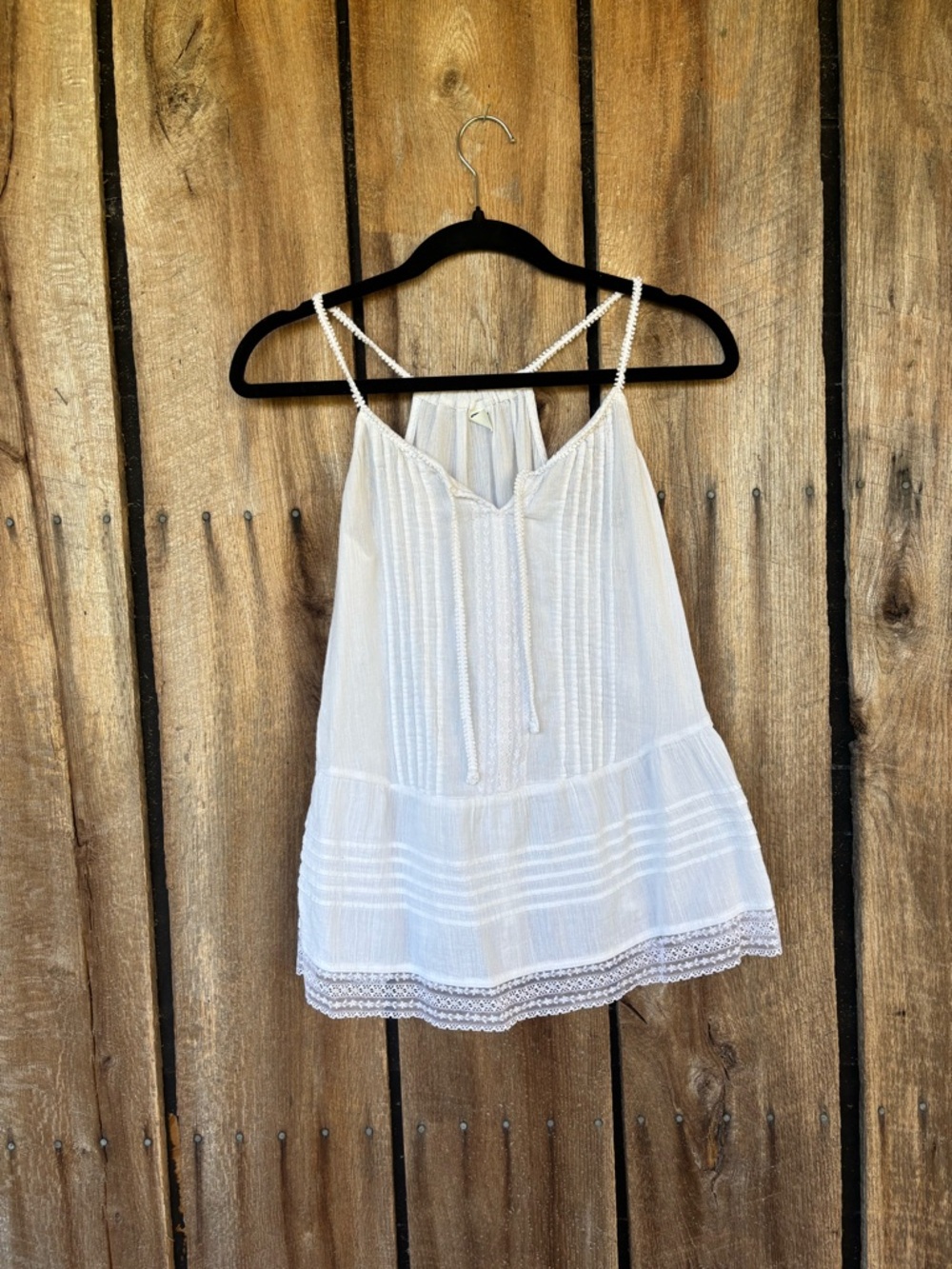 Old Navy White Boho Lace Trim Sleeveless Tank Top Small Cotton Lined Flowy Cami